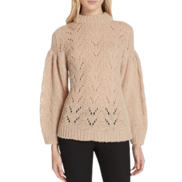 Kate Spade Sweater $298 Knit Tan Pointelle Alpaca Wool Neutral Size Large - Picture 1 of 4